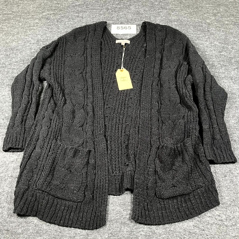 Love Tree Cardigan Sweater Women Small Black Open Knit Open Front Outdoor Winter